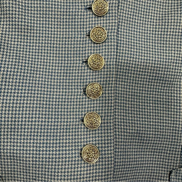 Vintage Style Blue Gray Houndstooth Vest Gold Button Academia Look Size M - Picture 2 of 7